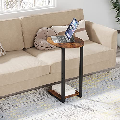 Hosfais Side Table Small End Table, C-Shaped Wood Sofa Table with Metal Frame for Living Room, Bedroom, Small Spaces (Rustic Brown) - color: Rustic Brown, size: Oval