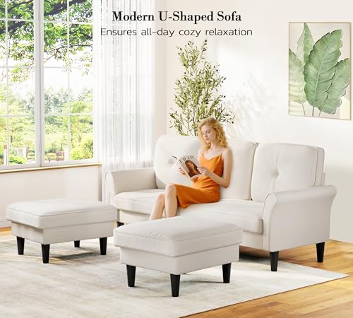 Small Sectional Couch, 83" U Shaped Couch, Modular Sectional Sofa, White | Comfy Velvet, Tool-Free Setup, 850 LBS Load Bearing, Movable Ottomans, Modern Couch, Sofas for Living Room, Bedroom Couch - color: White, size: 83" U Shape