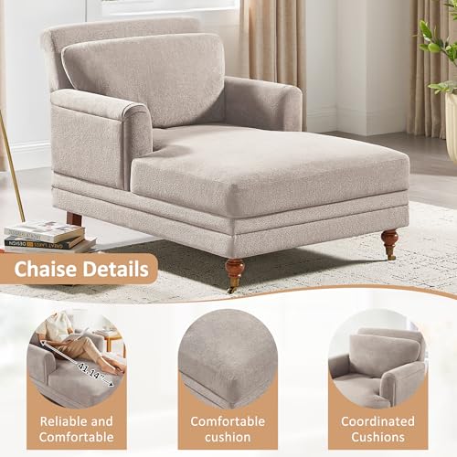 57.48'' Chaise Lounge Chair with Adjustable Backrest, Terry Camel | Chaise Lounge Chair Indoor, Modern Chaise Lounge Couch, Upholstered Leisure Recliner for Living Room, Apartment, Bedroom - color: Camel Terry