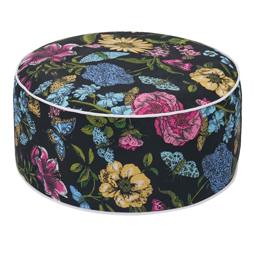 FUNHOME Inflatable Stool Ottoman Footrest with Handle D20 xH9 | Indoor Outdoor Footrest Seat, Water-Repellent, Footstool Pouf for Home Patio Garden and Camping Use - color: Black Flower Butterfly