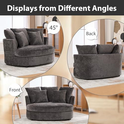 Chifee & Vingol 55" W Oversized Accent Barrel Chair Large Round Chair Extra Large Armchair with 5 Pillows for Living Room,Bedroom,Home Theater,Chenille,Charcoal - color: 55"- Charcoal