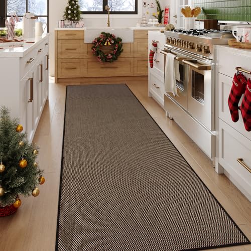 Lahome Farmhouse Kitchen Runner Rug, 2x8 Washable Non Slip Rugs Black | Neutral Chenille Entryway Carpet, Lightweight Non Shedding Floor Mat 8ft for Hallway Bathroom Foyer Bedroom - color: Black, size: 2'6" x 8' (Runner)