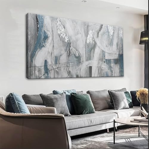 YISXINOAG Large Abstract Wall Art For Living Room Hanging Grunge Room Home Wall Decor Blue Canvas Art Wall Decor Painting White Wall Art Picture For Bedroom Home Office Decoration 29" X 58" - color: Silver, size: 58"L x 29"W