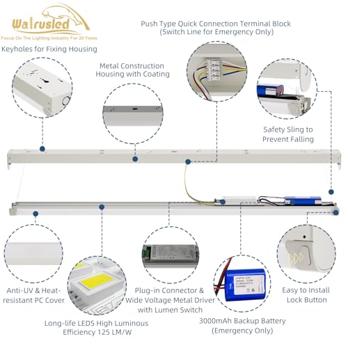 2FT Tri-Level Motion Sensor LED Linear Strip Emergency Stairwell Light w/Remote, CCT 10W/20W Selectable 125lm/W, Battery Backup, 30K/40K/50K, Dimmable 2 Foot Commercial Shop Ceiling Light Fixture, ETL