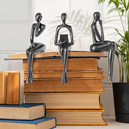 BMLCGJ Thinker Statue Gold Decor Abstract Art Sculpture, Golden Resin Collectible Figurines for Home Living Room Office Shelf Decoration,Great Gifts Ideas (Sitting Posture-Black) - color: Sitting Posture--black