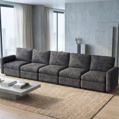 Guyii 143.7" Grey 5-Piece Sofa Set, Extra-Large 5-Seater Modular Sectional Sofa, Modern Convertible Sectional Couch for Living Room, Bedroom, Home - color: Grey, size: 5 Seat Sofa (No Ottoman)