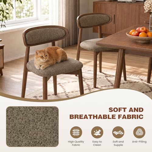 Wooden Dining Chairs Set of 2, Modern Fabric Upholstered Dining Room Chair, Kitchen Side Chairs, Farmhouse Dinner Chair with Curved Back for Kitchen, Camel - color: Camel, size: Set of 2