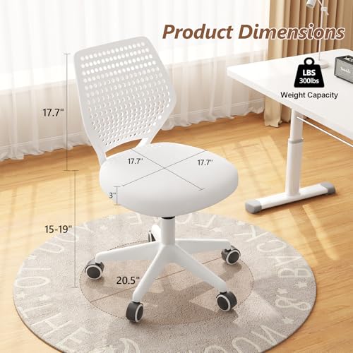 JPBSTO Armless Desk Chair, Height Adjustable Swivel Office Rolling Task Chairs with Soft Mesh Padded Cushion, Ergonomic Small Study Computer Chair - color: Solid White