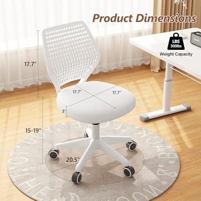 JPBSTO Armless Desk Chair, Height Adjustable Swivel Office Rolling Task Chairs with Soft Mesh Padded Cushion, Ergonomic Small Study Computer Chair - color: Solid White