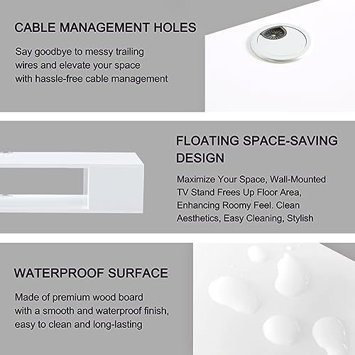 GHC Floating TV Stand, Wall Mounted Entertainment Center and Cabinet Shelf, Media Console for DVD Player, Space-Saving Under TV Shelf for Bedroom, Living Room (White) - color: White