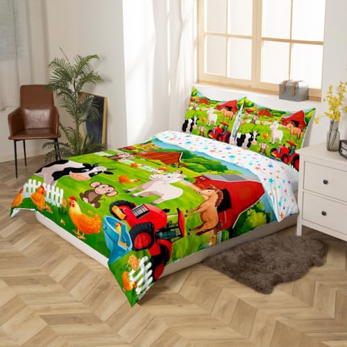 Feelyou Kids Bedding Set Cartoon Farmhouse Duvet Cover Set Cute Farm Animal Boys Girls Toddler Comforter Cover Country Style Quilt Cover with 2 Pillowcases Full Size - color: Multi 2(no Comforter), size: Full