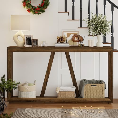 55-Inch Long Console Table for Entryway, Wooden Sofa Table Behind The Couch, Walnut Wood Hallway Accent Table for Living Room, Entrance - color: Walnut