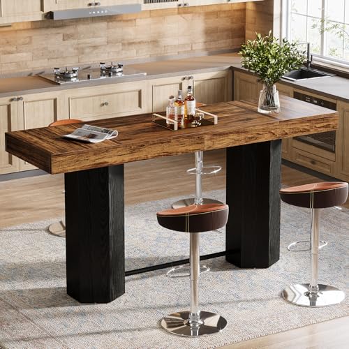 Tribesigns 70.9" Extra Long Bar Table, Industrial Counter Height Table, Rectangular Bar Height Tables with Metal Footrest for Kitchen Dining Room, Living Room, Pub (Rustic Brown & Black) - color: Rustic Brown & Black
