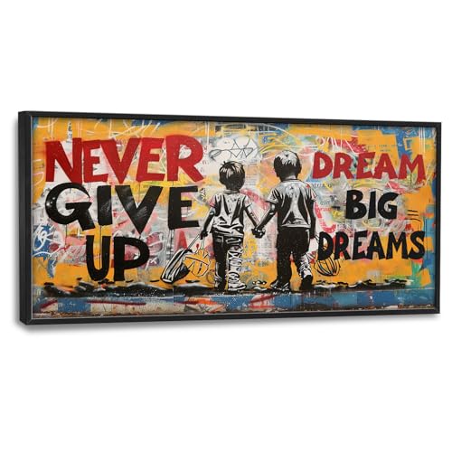 Colorful Graffiti Street Wall Art Inspirational Banksy Street Mural Wall Decor Never Give Up Large Canvas Poster Prints Framed Artwork Big Home Decoration for Study Bedroom Living Room Office 60"x30" - color: Never Give Up, size: 60"L x 30"W