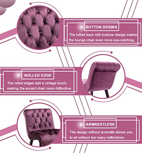 Velvet Armless Accent Chair, Purple, Durable, Adjustable, Stylish | Modern Small Lounger for Living Room, Upholstered Reading Chaise Lounge with Solid Rubber Wood Legs, Purple - color: Purple, size: Set of 2