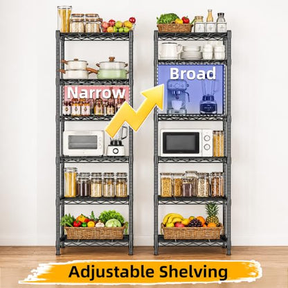 Lab Cosi 6 Tier Narrow Shelf 15.85" W Black Wire Rack, Adjustable Metal Storage Organizer for Pantry Kitchen Closet, Freestanding Shelf Unit - size: 15.85"W x 63"H x 11.8"D