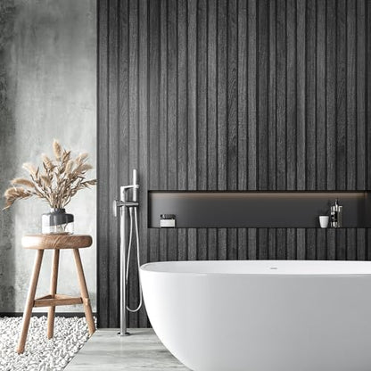 VEELIKE Charcoal Black Wood Slat Peel and Stick Wallpaper 24''x118'' Modern Wood Panel Look Contact Paper Waterproof Self Adhesive Slat Vinyl Wall Covering for Living Room Bedroom Office Accent Walls - color: Charcoal Black, size: 24" x 118"