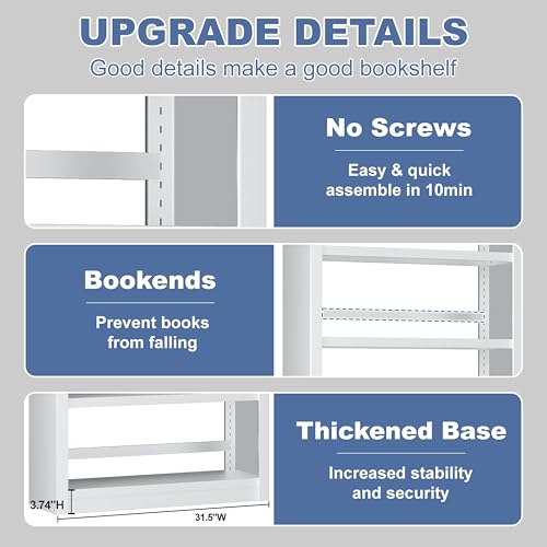 VASAAOSD Metal Bookshelf - Adjustable White Bookcase, 5 Tier Book Shelf | Heavy Duty Sturdy Book Case, Modern Bookshelves and Bookcases for Home Office, Living Room, Bedroom, Library(69" H) - color: White, size: 69" H
