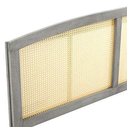 Ergode Halcyon Cane Woven Rattan Queen Headboard | Serene Island Vibe | Mid-Century Modern Design | Natural Wood Frame | Durable Rubberwood | Gray