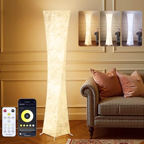 WORLD WIN LED Floor Lamp for Living Room, 61'' Modern Floor Lamp with 3 Color Temperature Light, APP & Remote Control, Timer Setting, Dimmable Standing Corner Lamps for Bedroom, Office - style: Square Lamp