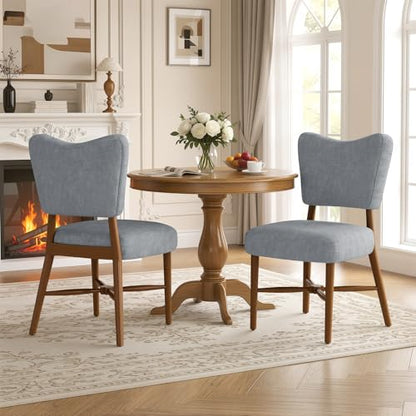 Farmhouse Dining Chairs Set of 2, Linen Seat, Wood Legs, Gray | Mid Century Modern, Upholstered Padded Cushion, Solid Wood Cross-Brace, Easy 15-Min Assembly, Kitchen Dining Room - color: Grey, size: Set of 2