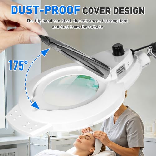 KIRKAS LED Magnifying Lamp with Clamp, 2,200 Lumens Dimmable 28in 12X | Magnifying Glass with Light for Repair Reading Craft Needlework Workbench Magnifier Dust Cover Adjust Swivel Arm - color: White 28in