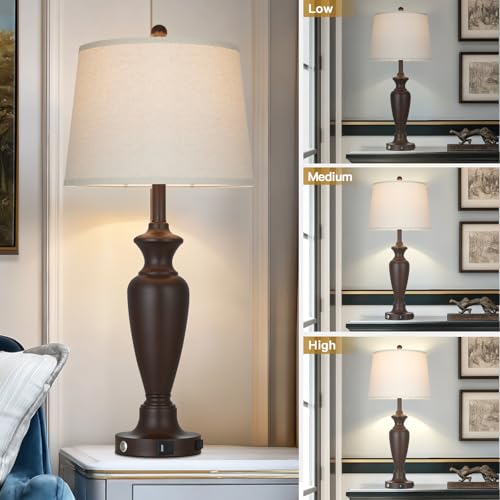Cinyirong 30" Tall Brown Table Lamp for Living Room, 3-Way Dimmable Touch Control Bedside Lamp for Bedroom Nightstand with USB A+C Ports & AC Outlet (1 Pack) - color: Brown (1 Pack)