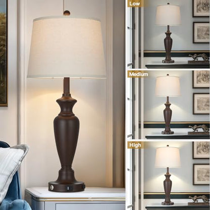 Cinyirong 30" Tall Brown Table Lamp for Living Room, 3-Way Dimmable Touch Control Bedside Lamp for Bedroom Nightstand with USB A+C Ports & AC Outlet (1 Pack) - color: Brown (1 Pack)