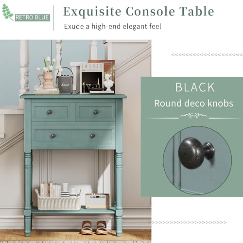 Knocbel Narrow Console Table with 3 Storage Drawers and Bottom Shelf, Entryway Hallway Foyer Slim Sofa Table for Small Spaces, Easy Assembly (Light Blue) - color: Light Blue
