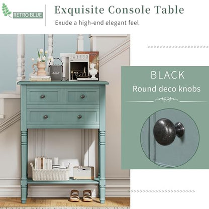 Merax Narrow Console Table, Elegant Slim Sofa Table With Three Storage Drawers and Bottom Shelf for Entryway, Hallway, and Living Room (Light Blue) - color: Light Blue
