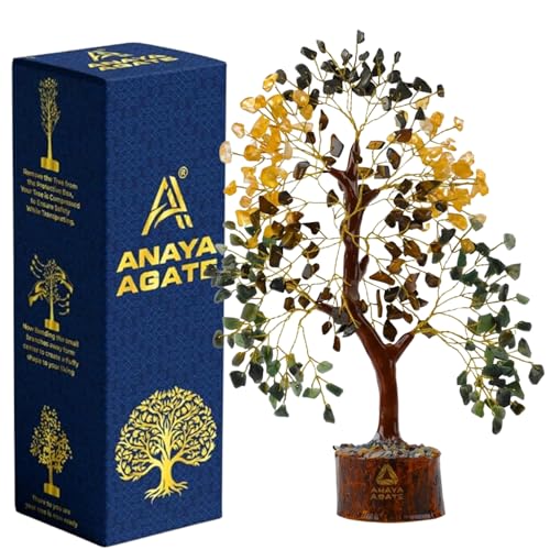 Money Wealth Crystal Tree of Life Set with Citrine, Pyrite, Tiger Eye, Green Aventurine, Chakra Healing Gemstone Trees for Prosperity, Success, Good Luck, Birthday Gifts for Women, Mom - color: Money Wealth Golden Wire