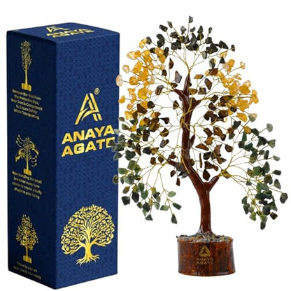 Money Wealth Crystal Tree of Life Set with Citrine, Pyrite, Tiger Eye, Green Aventurine, Chakra Healing Gemstone Trees for Prosperity, Success, Good Luck, Birthday Gifts for Women, Mom - color: Money Wealth Golden Wire