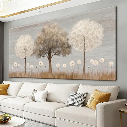 Grey White Tree Of Life Wall Art Decor 24"x48" Canvas Wall Art For Bedroom | Grey Dandelion Wall Art For Living Room Kitchen Bathroom Office Wall Decor, Artwork For Walls, Modern Paintings Wall Decor - color: IU1A, size: 48"L x 24"W