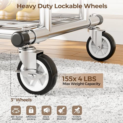 HYSEYY Heavy Duty Clothes Rack, Rolling Clothing Rack With Shelves Load 620 LBS, Double Rod Clothing Racks for Hanging Clothes, Portable& Adjustable Clothes Rack with Wheels Garment Rack - color: Sliver