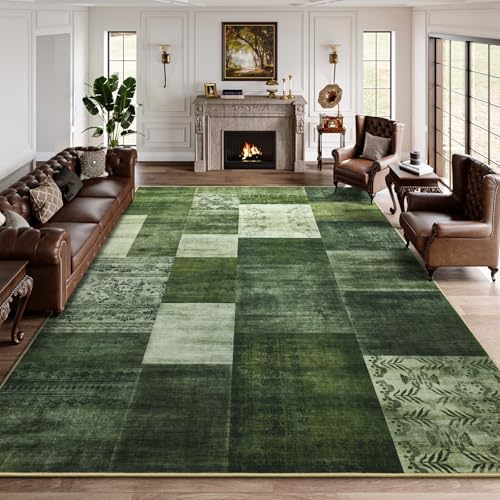 Washable Area Rugs 9x12 for Living Room, Large Modern Geometric Green Soft Patchwork Carpet, Non-Slip Stain Resistant Throw Rug for Bedroom Dining Room Office Home Decor - color: Green, size: 9 Ft X 12 Ft
