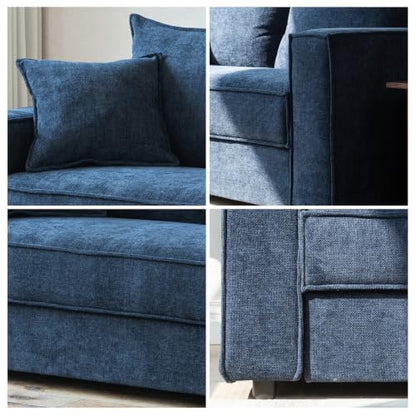YUHUASHI Linen Fabric Loveseat Sofa, Modern Upholstered 2-Seater Couch with Square Arms and Throw Pillow, Sturdy Small Space Sofa Furniture for Living Room Bedroom Apartment (Blue, 65 Inch W) - color: Blue, size: 65 Inch W
