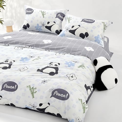 SAPHREAS Home Cute Duvet Cover 100% Cotton Cartoon Twin Comforter Cover Set 2pcs with Zipper Closure 1 Duvet Cover 1 Pillowsham Twin Size - color: Panda Alan(white), size: Twin (68"x90")