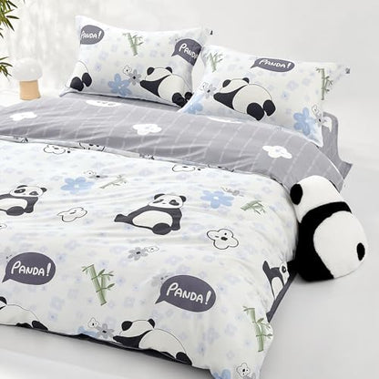 SAPHREAS Home Cute Duvet Cover 100% Cotton Cartoon Twin Comforter Cover Set 2pcs with Zipper Closure 1 Duvet Cover 1 Pillowsham Twin Size - color: Panda Alan(white), size: Twin (68"x90")