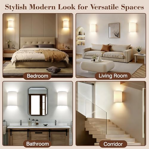 Battery Operated Wall Sconce Set of Two: 10000mAh Wireless Wall Light with Rechargeable Magnetic Bulb - Dimmable Wall Lamp with 7 RGB Colors - Linen Shade Sconces with Remote for Bedroom Living Room | Wireless Wall Light with Magnetic Bulb - Dimmable 7 RG