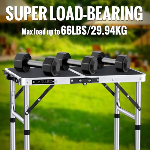 GARLLEN 2ft Camping Table Max Capacity 66lbs, 3 Adjustable Height Folding Picnic Table with MDF Tabletop, Lightweight Folding Grill Tables for BBQ, Travel, Picnic, Tabletop Size 22.8" L x 15.7" W - color: Silver, size: Tabletop Size: 22.8"L x 15.7"W