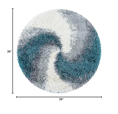 Rugs.com - Soft Touch Shag Rug – 3 Ft Round Turquoise Stain-Resistant Shag Rug – Plush Swirl Pattern for Bedrooms, Nurseries, and Cozy Nooks - color: Turquoise, size: 3' (Round)
