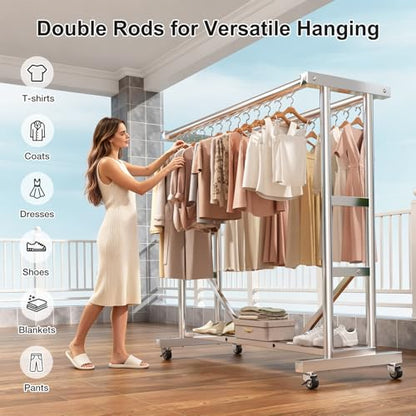 Heavy Duty Clothes Rack, Thickened Stainless Steel Frame, Silver | Thickened stainless steel frame, high load capacity, home & commercial, rust-resistant, stable without wobbling - color: Silver