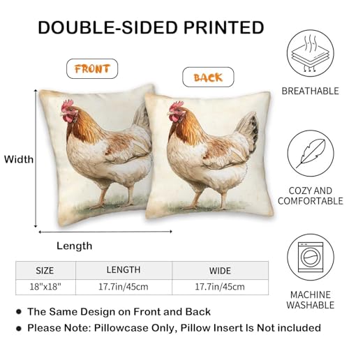 Throw Pillow Covers 18x18 Set of 2 | Farmhouse Animal Decorative Cushion Covers for Couch Sofa Bed | Rustic Chicken Sheep Pillow Cases for Living Room Bedroom | Country Home Decor Accent - color: Chicken Sheep