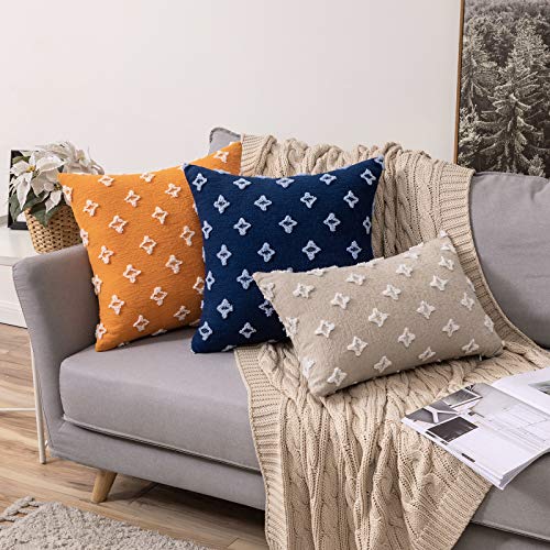 MIULEE Set of 2 Decorative Throw Pillow Covers Rhombic Jacquard Pillowcase Soft Square Spring Cushion Case for Couch Sofa Bed Bedroom Living Room, 18x18 Inch, Beige - color: Beige, size: 18" x 18" (Pack of 2)
