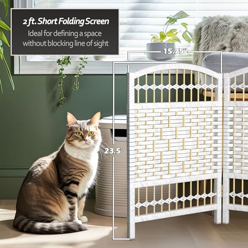 Red Lantern 2 ft. Short Fiber Weave Folding Screen - White - 4 Panels - color: White, size: 4 Panel