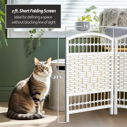 Red Lantern 2 ft. Short Fiber Weave Folding Screen - White - 8 Panels - color: White, size: 8 Panel