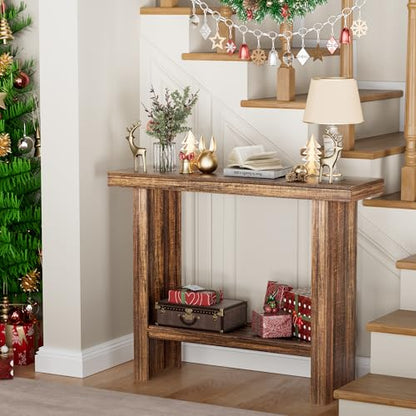 LIFECHOVY Farmhouse Wood Entryway Table Narrow Console Tables with Storage | Behind The Couch Sofa, Entrance Side Table with Shelves for Hallway, Living Room, Foyer, Rustic Brown - color: Rustic Brown