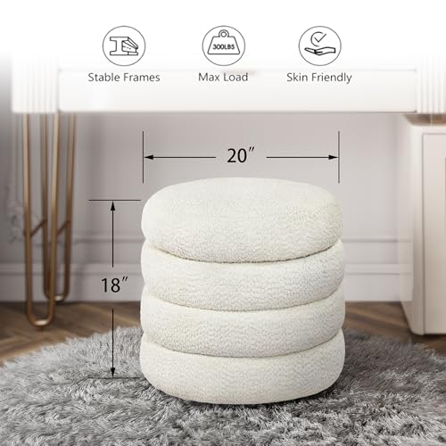 allamazing Storage Ottoman, Round Ottoman with Storage, Vanity Stool Foot Rest with Removable Lid, Round Boucle Upholstered for Living Room Pouf Footstool - color: Off White