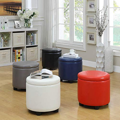 Designs4Comfort Round Accent Storage Ottoman with Reversible Tray Lid - color: Grey