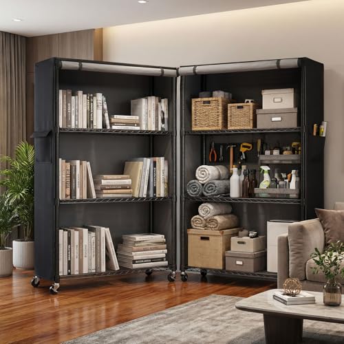 Storage Shelves with Cover & Wheels, 36" W x 14" D x 63" H | 4-Tier Wire Shelving with 600D Oxford cover, Rolling Metal Storage Shelf for dorm, pantry, kitchen or Closet - size: 4-Shelf 36"W x 14"D x 63"H W/Cover